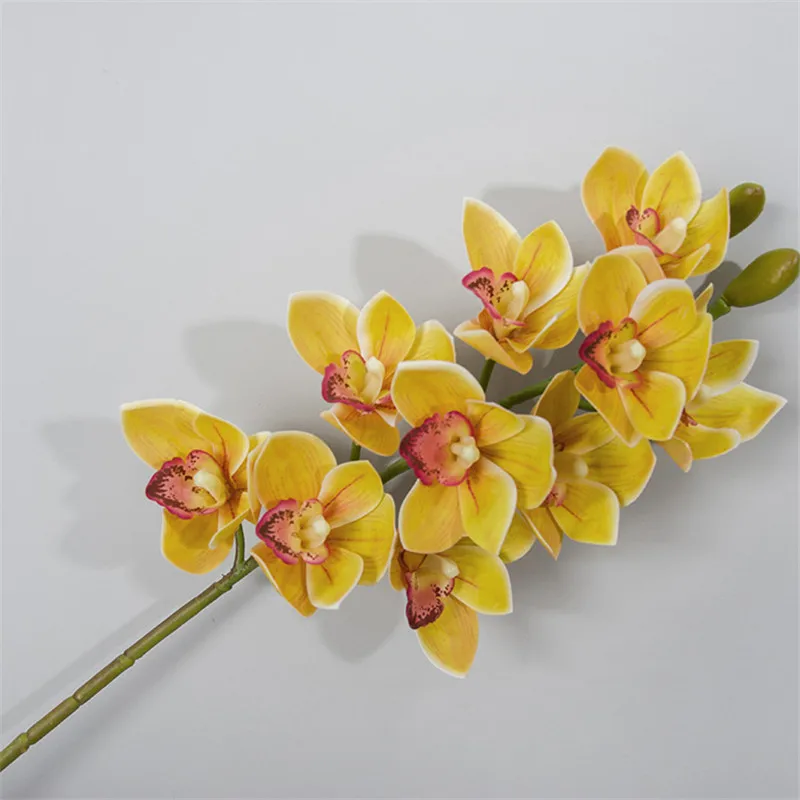 Настоящее прикосновение 3D печать cymbidium 10 головок искусственный цветок латекс на ощупь 5 цветов имитация цветок свадебное украшение для дома - Цвет: orange