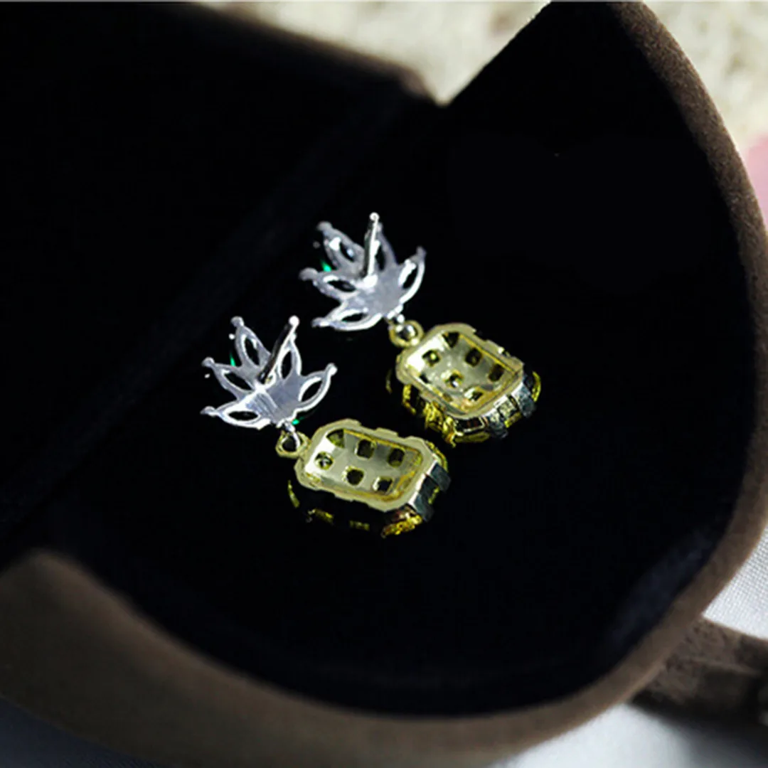 Womens Girls Cute Bling Gold Pink Fruit Pineapple Crystal Ear Stud Earring