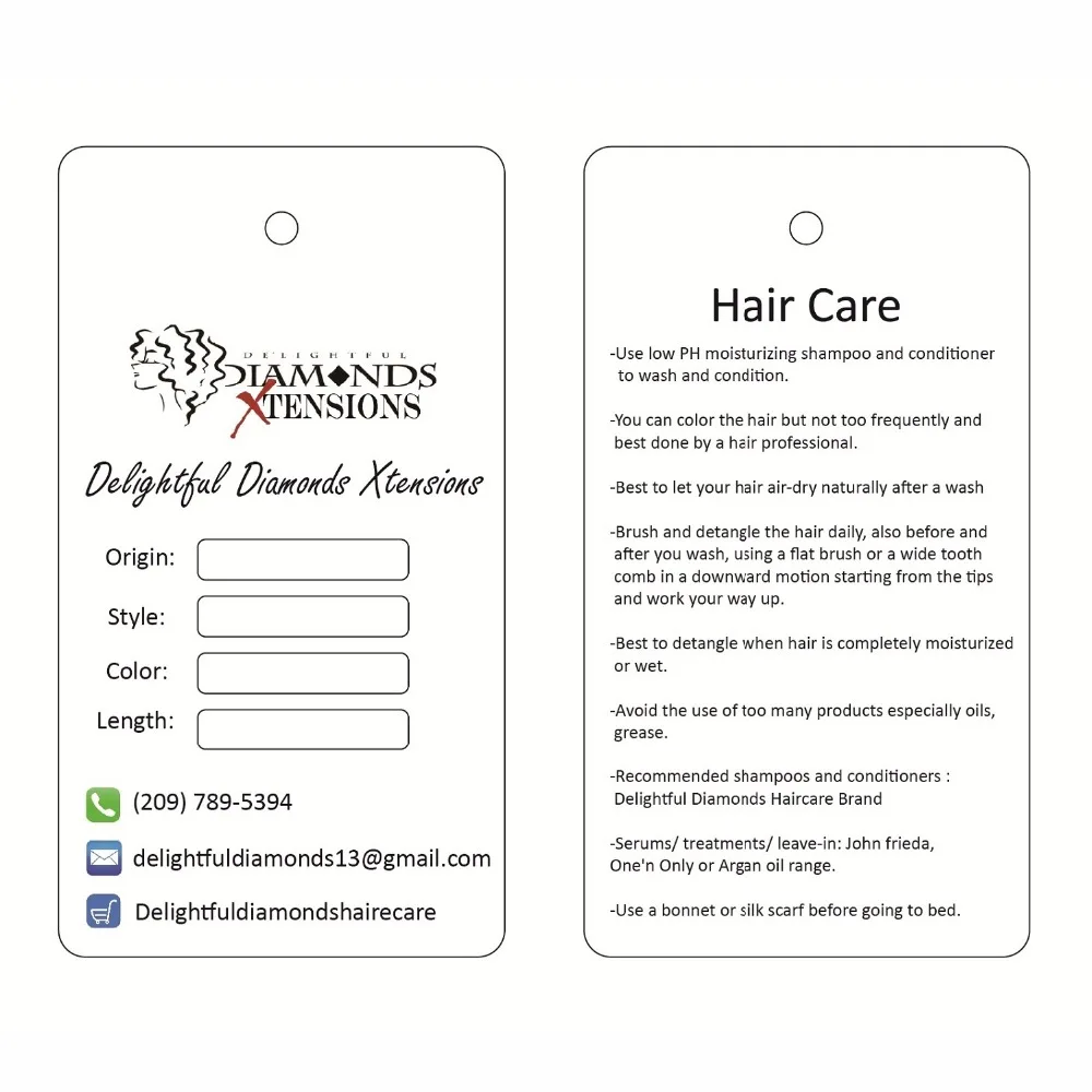 1000 Pack Customized Packaging Hair Extension Paper Price Hang