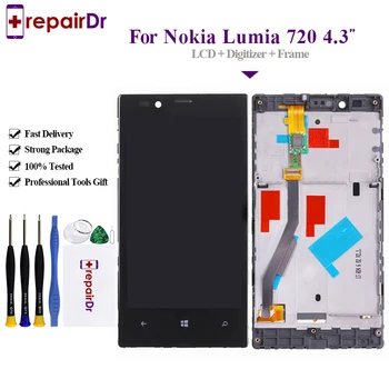 

100% Tesd LCD Display For Nokia 720 LCD Touch Screen Digitizer Assembly 4.3'' For Microsoft Nokia Lumia 720 LCD With Frame N720