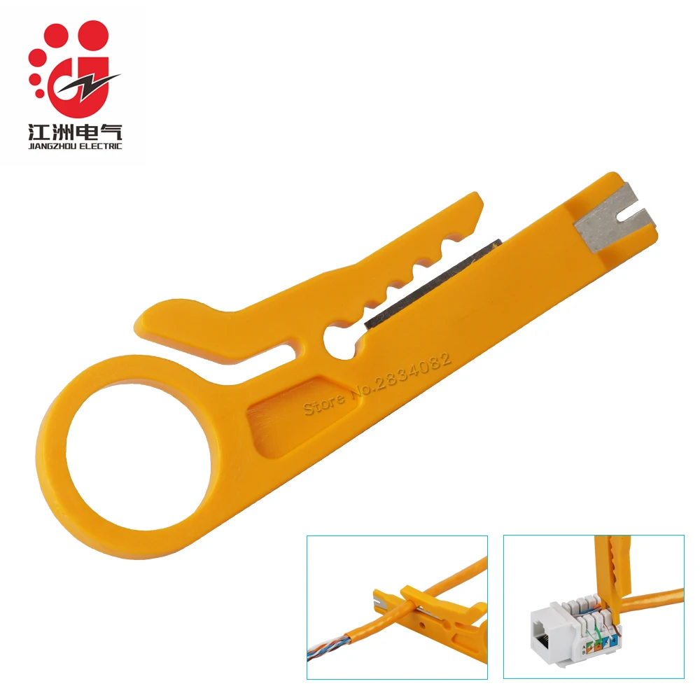 

9CM Mini Portable Yellow Wire Stripper Knife UTP STP Cable Wire Cutter Crimper Pliers Telephone Wire Stripping Crimping Tool