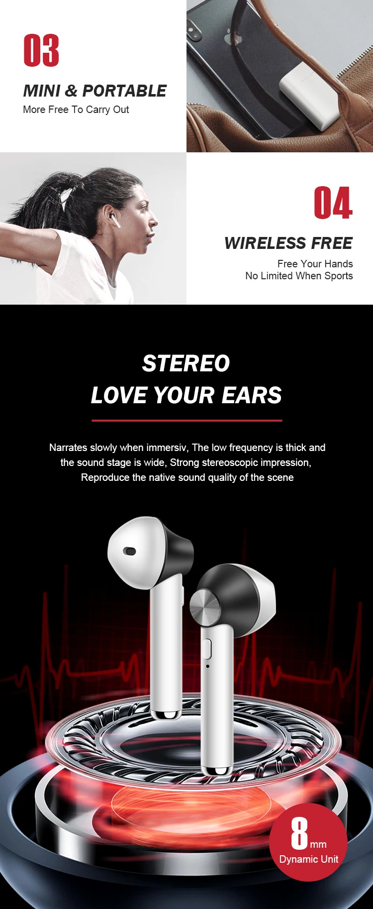 2019 New Bluetooth 5.0 True Wireless Earbuds Bluetooth Earphone Sport 3D Stereo Sound Earphones with Charging Box for SmartPhone (3)