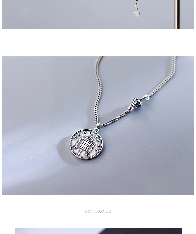 Retro Roman Portrait Round Sterling Silver Coin Pendant Minimalist Figure Face Chain Choker Necklace Women Party Jewelry S925 (2)