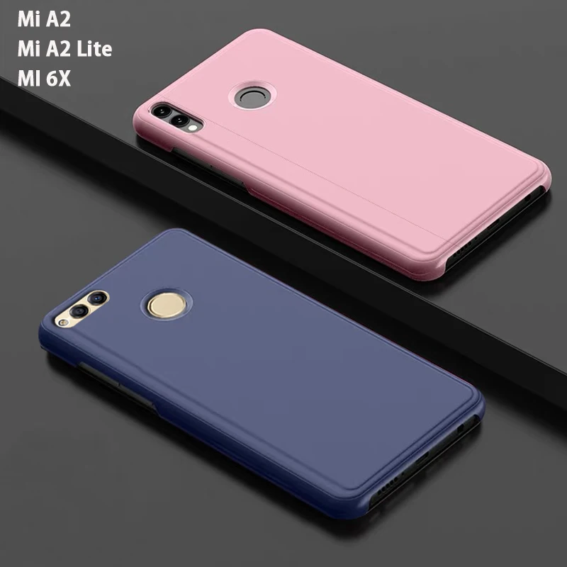 Откидной смарт-чехол для телефона mi rror, чехол, для Xiaomi mi A2 Lite mi A2 6X A2Lite, жесткий кожаный Прозрачный чехол для задней панели с подставкой цвета розового золота