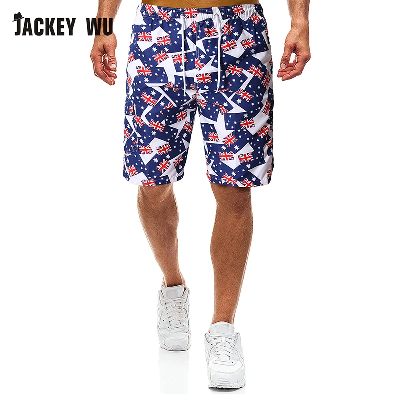 

JACKEYWU Brand Beach Shorts 2019 Summer Fashion USA Flag Bermuda Casual Board Shorts Quick Dry Swimwear Island Men's Clothing
