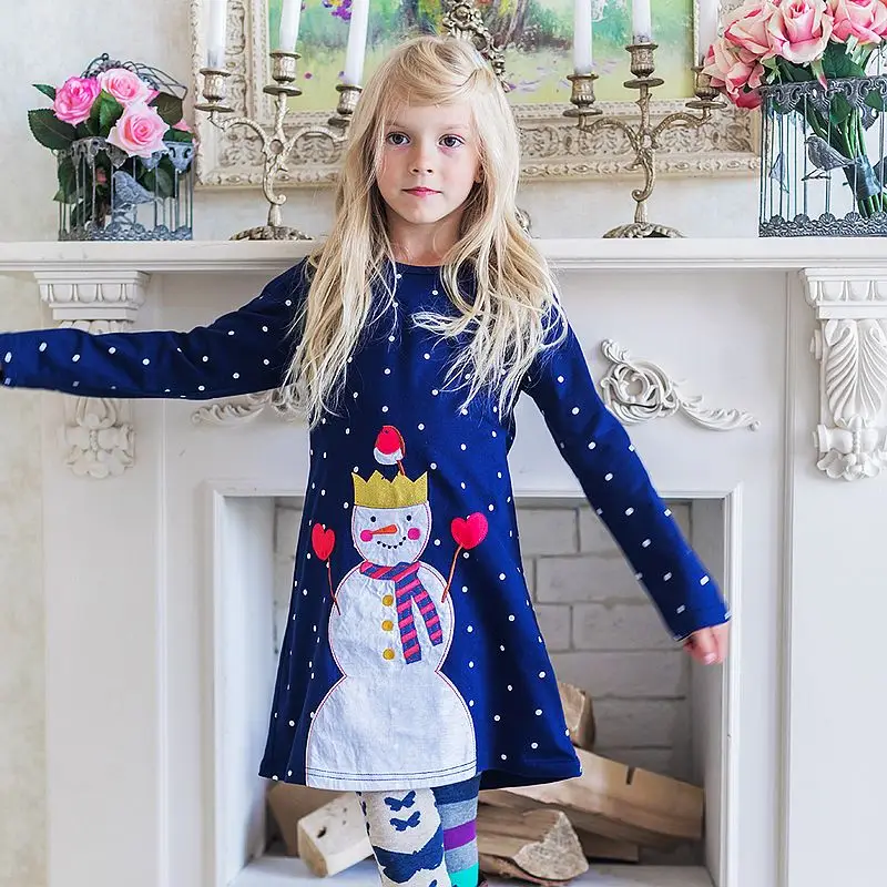 

Girls Long Sleeve Dress with Animal Applique Princess Dress Baby Girls Clothes Kids Cotton Dresses for Girls Children Clothing