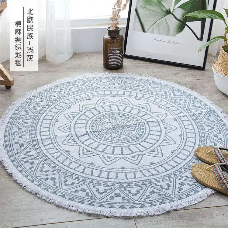 Mandala Retro Ethnic Cotton Linen Round Carpet for Living Room Modern Bedroom Anti Slip Round Rugs Floor Home Carpet Kitchen Mat - Цвет: 1