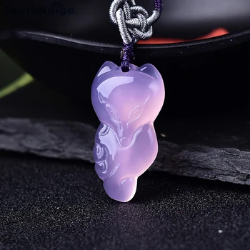 

Pink Chalcedony Natural Crystal Fox Pendant Necklace Lucky for Women Girl Friend Hydra Evil Spirits Fashion Jewelry Accessories