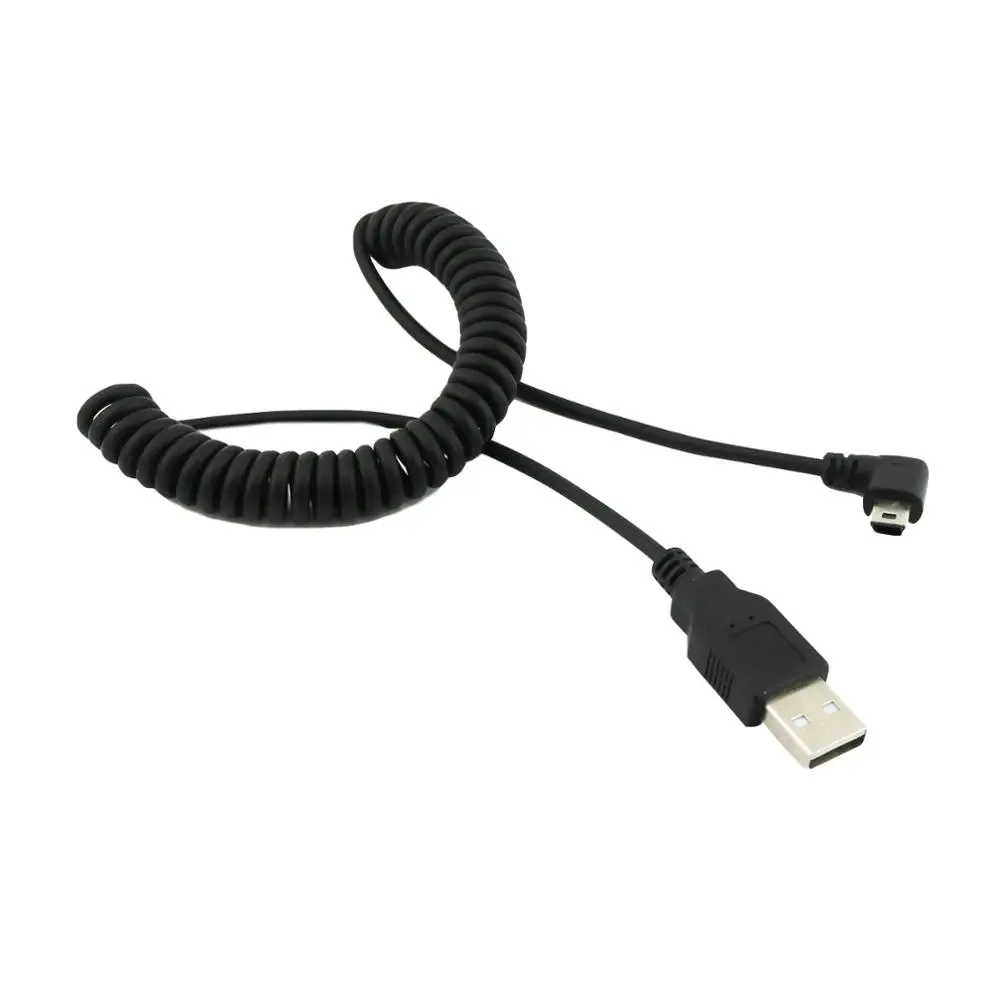 1 قطعة USB 2.0 وذكر أن ميني USB 5 دبوس الزاوية اليمنى 90 درجة لولبية ملفوف سلك محول كابل 5ft