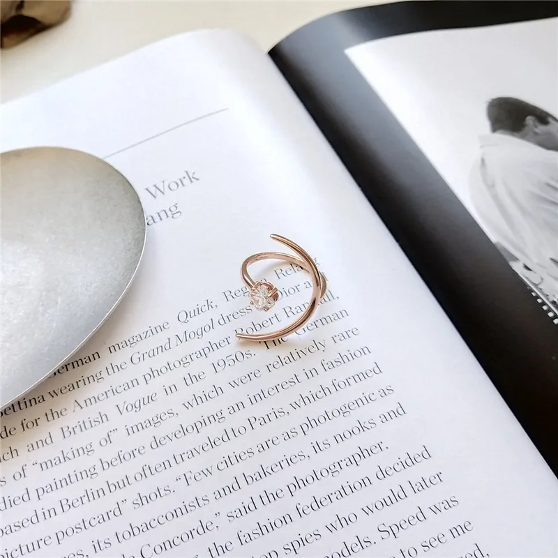 CosFecit Silver 925 Ring Zircon Opening Women Rings Sterling Silver Rose Gold Slim Index Finger Ring Female Fine Jewelry RS109 (10)