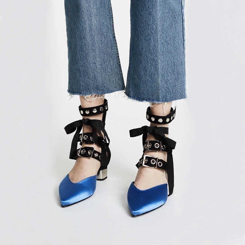 Casual Couleur Pointu Pompes Picture Talon Couture Noir Picture Bout Carré Pereira As Burgun Bleu Moyen Marque Cheville as Sangle Chaussures Blanc vIwdgx8