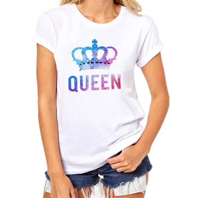 

Crown QUEEN Letter Print T Shirt Women Short Sleeve O Neck Loose Tshirt 2019 Summer Women Tee Shirt Tops Camisetas Mujer