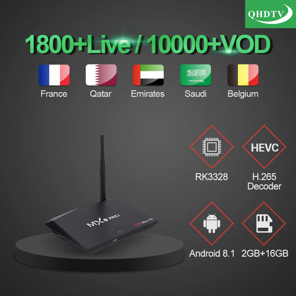 

Iptv Subscription MX9 PRO Android 8.1 Smart Tv Box RK3328 With 1 Year QHDTV Code Iptv Arabic French Morocco Belgium Netherlands
