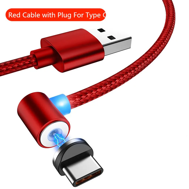 Магнитный зарядный кабель типа L, Micro usb type C, 8-контактный кабель для USB шнура для мобильного телефона, магнитное зарядное устройство на 90 градусов для iPhone X 8 7 - Цвет: Red Cable Type C