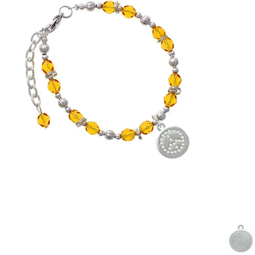 Silvertone Disc with Crystal Peace Sign Yellow Beaded Bracelet