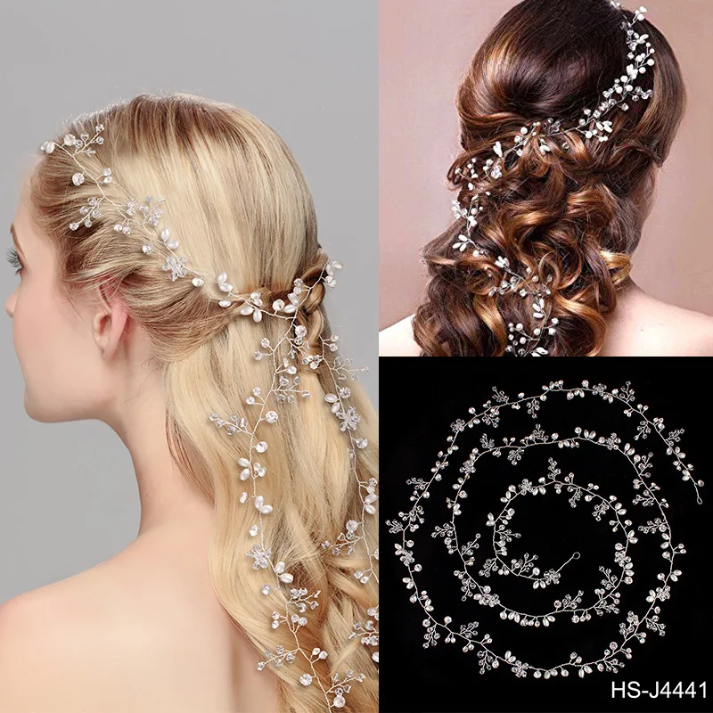

newest fashion pearl with crystal luxury handmade bride chain fashion women graceful full crytal beach and party hair jewelry