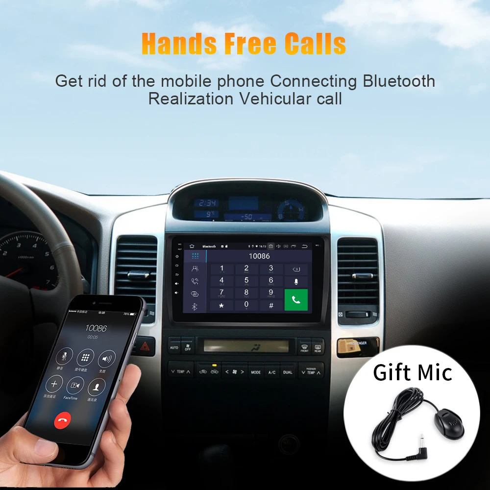 Top Android 9.0 Car 1 din for Toyota Old Prado 2004 2005 2006 2007 2008 2009 Stereo Car Radio Bluetooth 8" IPS Multi Touch Screen 3