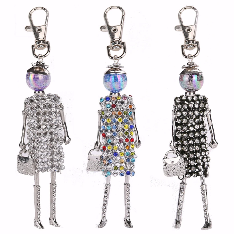 

YLWHJJ new girls doll Rhinestone keychain for women cute colour key chain car pendant Accessories handmade fashion jewelry