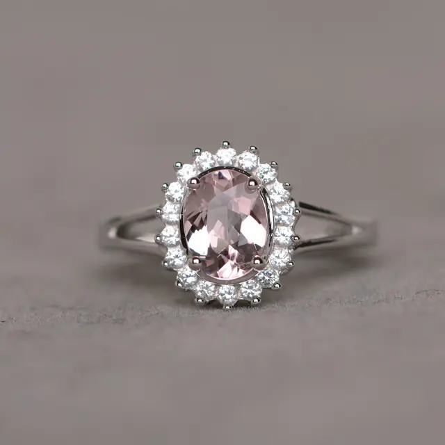 8 6mms925 Sterling Silver Morganite Rings For Women Simulated 8 6mms925 Sterling Silver Morganite Rings For Women Simulated Diamond Engagement Ring Ping Gemstone
