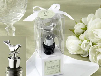 

100pcs/lot Love Birds Design Wine Bottle Stoppers Wedding Party Favors With Gift Boxes Guest Gift For Men Free Shipping