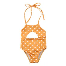 Детские купальники для девочек из полиэстера цельный купальник Монокини Купальный костюм бикини пляжный купальник в горошек комбинезон одежда K424