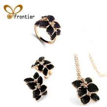 Позолоченный цветок из белой эмали с австрийскими кристаллами/свадебное ожерелье/серьги/Кольцо Ювелирные наборы CS107