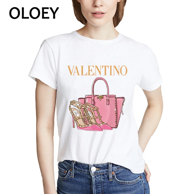 

Fashion High Heels bag Print Funny Summer T shirt Women Vogue Princess Short Sleeve tShirt Frail Tops Cheap Female TopsTee Shirt