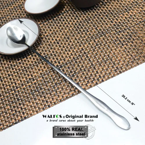 WALFOS, кофейная ложка с длинной ручкой из нержавеющей стали, мороженое, десерт, чайная ложка для пикника, кухонные аксессуары - Цвет: N 20.2cm(8 inch)
