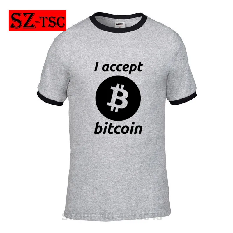 

2019 New Trendy Design I Accept Bitcoin Shirt for Male Fans Short Sleeves Summer Basic Tops T-shirt Private Custom A3 Print