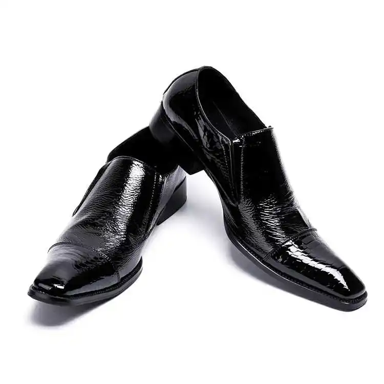 

Akamatsu Embossed Genuine Leather Formal Business Men Shoes Square Toe Slip On Men Dress Loafers Black Office Men Shoes