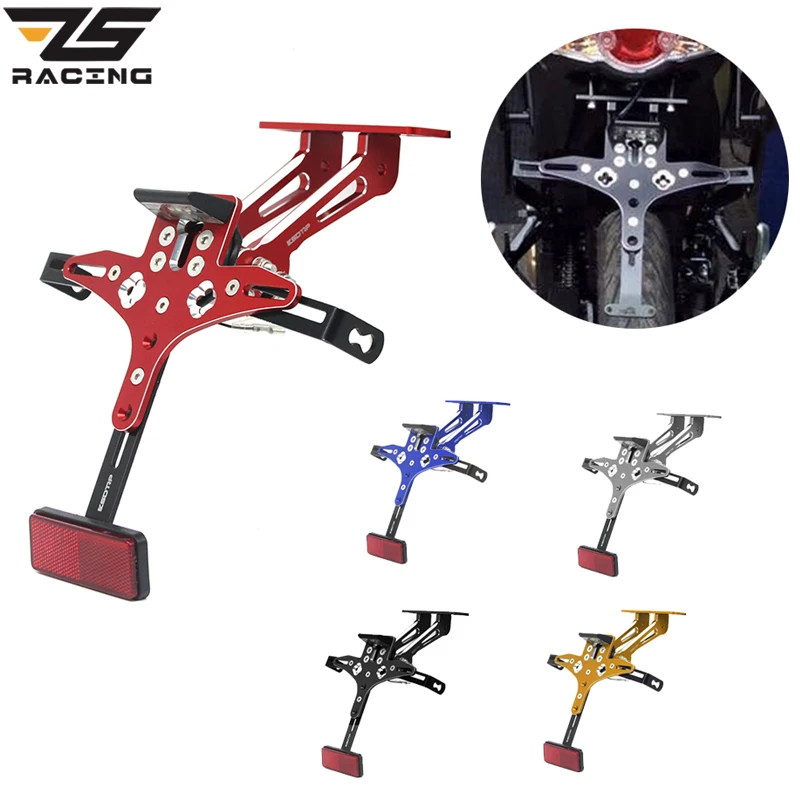 

ZS Racing LED Light Universal CNC Motorcycle Adjustable Angle Aluminum License Number Plate Frame Holder Bracket For Honda
