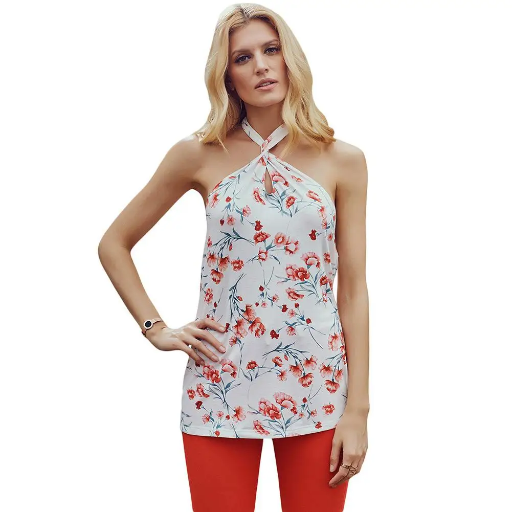 

Yfashion Women Summer Sexy Halter Backless Sleeveless Chic Printing Sling Vest Tops
