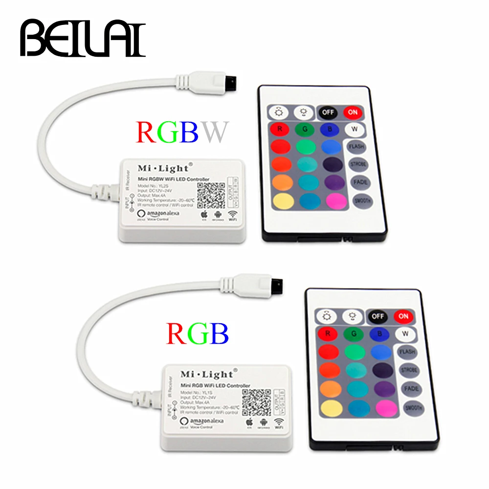 

Mini WIFI LED Controller Milight RGBW RGB Controller DC12V 24V 4A Mi Light WIFI Controller Support Alexa For RGBW RGB LED Strip