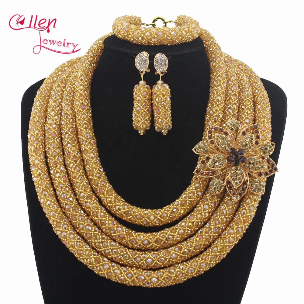 

Charming Statement Necklace Nigerian Wedding African Beads Bridal Jewelry Set Crystal Jewelry Set Womens Jewellery Set W12699