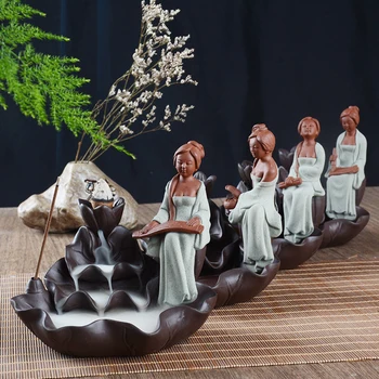 

Backform Incense Burner Holder Beautiful Women Smoke Backform Cones Sticks Incese Censer for Home Living Room Teahouse Decor
