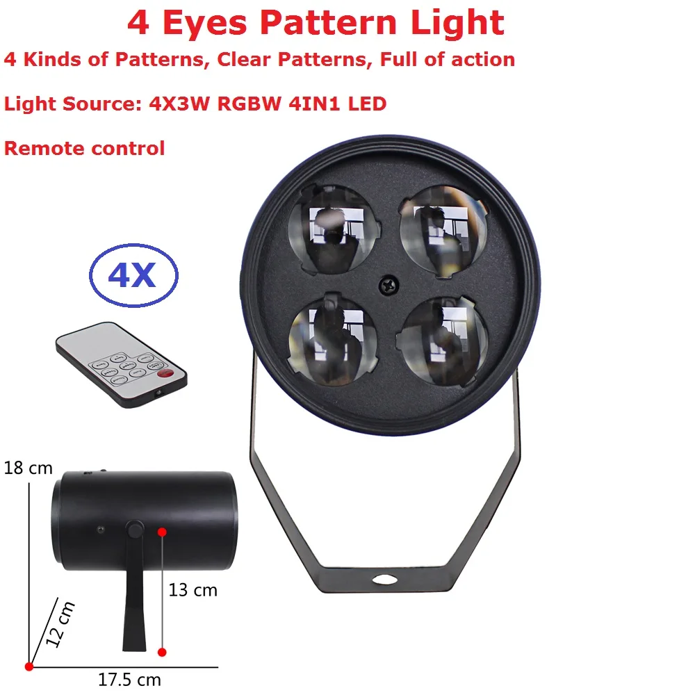 

4Pack LED Par 4X3W RGBW Quad Color LED Stage Light Par Light With Remote Control For Disco DJ Projector Machine Party Decoration
