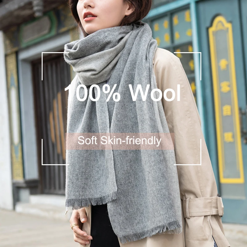 Plaid 100% Wool Scarf for Women Winter Shawls and Wraps Ladies Luxury Brand Soft Thick Pashmina Capes Plaid Warm Scarf Wool Wrap