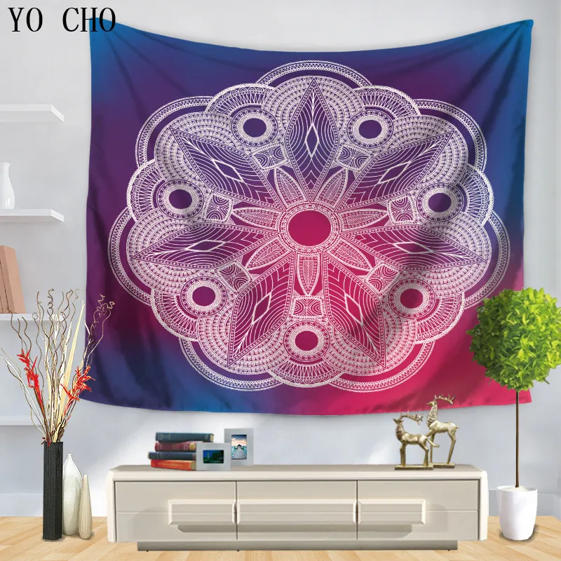 Йо Чо 3D Ковры Черный лотос стене висит Boho пляж Пледы Полотенца Йога Коврики Скатерти Постельные принадлежности Домашний Декор Индейская мандала Гобелены