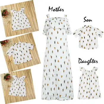 

US Family Outfits Women Girl Sleeveless Evening Party Dress Kids Boy Casual Tee