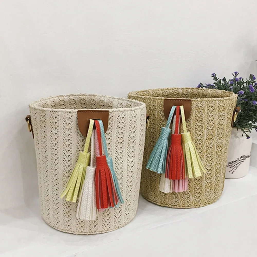 Boho кисточкой Соломенные Сумочки открытая женская сумка-кошелек модная вязаная корзина сумка маленькие простые женские сумки-мессенджеры подарки дорожная сумка