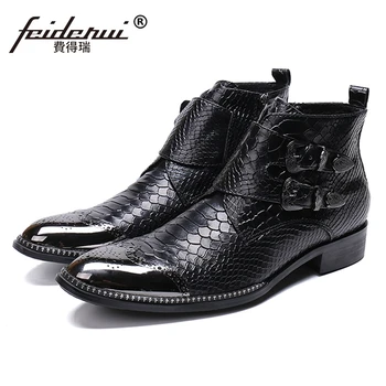 

New Vintage Designer Handmade Man Brogue Footwear Round Toe High-Top Shoes Genuine Leather Men's Monk Straps Ankle Boots SL428