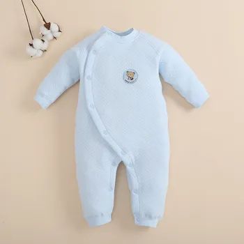 

Baby Clothes Breathable Jumpsuits Buttons-Up 100% Cotton Long-Sleeves Cute Absorbent Breathable Coveralls 3-12 Months
