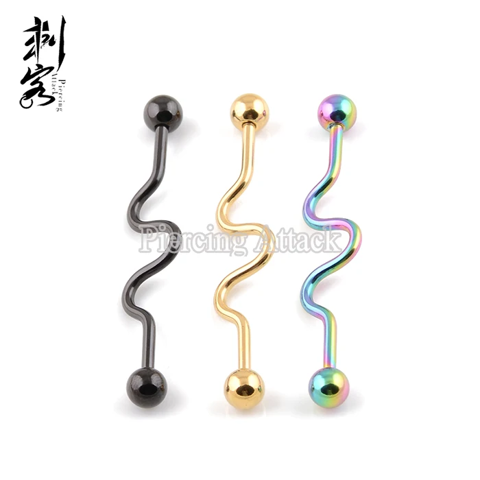 14 Gauge Titanium Plated Industrial Wave Barbell Body Piercing Jewelryin Body Jewelry from