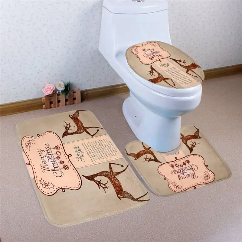 3PCS Home Christmas Toilet Foot Pad comfortable Seat Cover Radiator Cap Bathroom Sets good slip resistance #2o18#f (15)