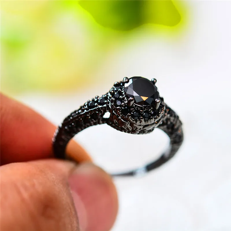 

Vintage Male Female Big Black Stone Ring Luxury Black Gold Filled Engagement Ring Unique Style Wedding Rings For Men And Women