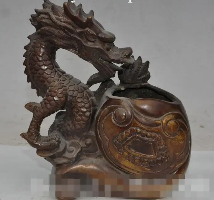 

S4843 7"mark China Bronze Fengshui wealth Zodiac dragon statue Brush Pot pencil vase discount 30% (C0324)