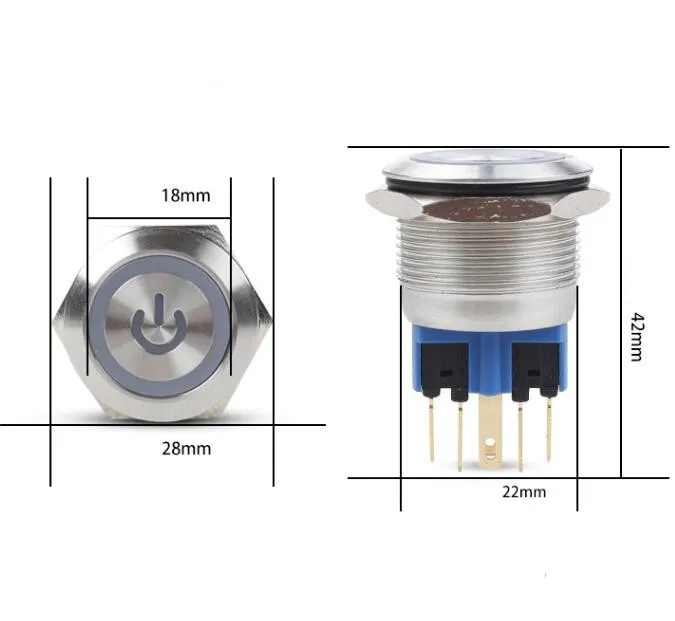 

flat head 6 pin 5A/ 220V 22MM LED reset Stainless steel button switch with led light for Car modification