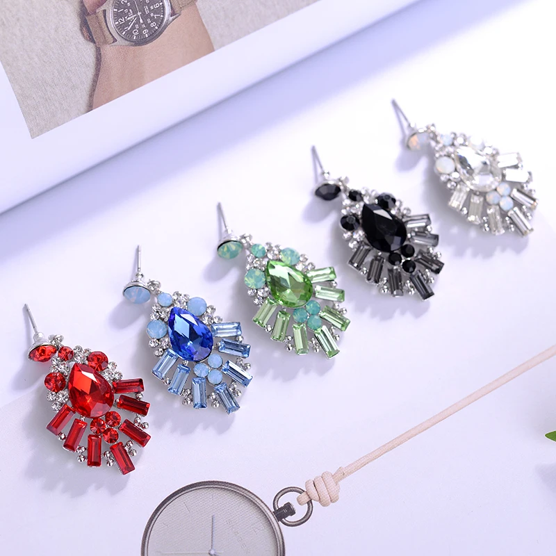 Crystal Opal Stone Waterdrop Drop Earrings Rhinestone Gold Color Piercing Earrings Women Wedding Jewelry Christmas Gift 2018