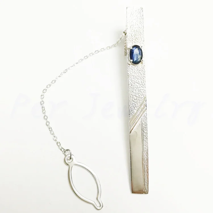 Sapphire tie clip Free shipping Men's tie clip Natural real sapphire