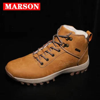 

MARSON Men Boots Big Size 39-48 Autumn Winter Mens Leather Sneakers Lace Up Outdoor Men Shoes Waterproof Warm Plush Boots